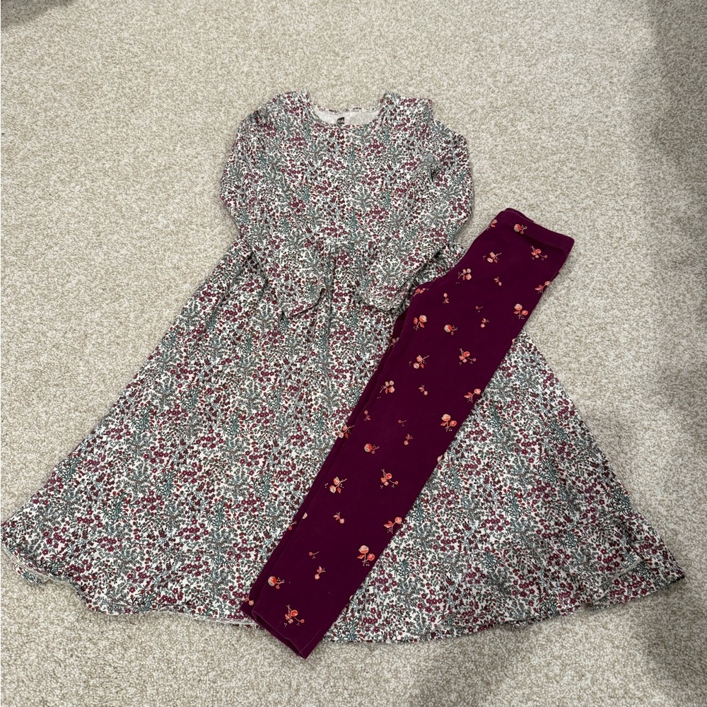 Tea Collection Floral Dress with Matching Burgundy Leggings